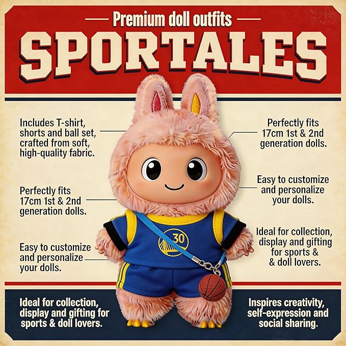 This Sports-Themed Basketball Football 3-piece Set is Suitable for a 17cm Dolls and Also for Other of the Same Size. 【 Key Point 】 Only Clothes, no Dolls. (NO.30 - Deep Blue)