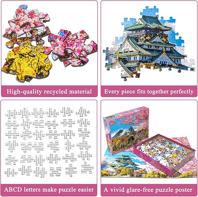 HUADADA 1000 Piece Puzzles for Adults - Cherry Blossoms in Osaka Castle, Japan - Jigsaw Puzzles for Adults 1000 Piece Educational Games Colorful Puzzles for Home Decoration