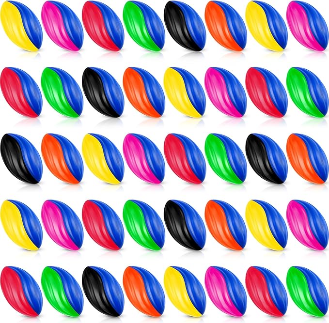 Woanger 40 Pcs Mini Foam Football Bulk 5 Inch Soft Small Footballs for Kids, Two Tone Spiral Colorful Balls for Sport Birthday Party Favors, Classroom Prizes, Indoor Outdoor Games(Colorful)