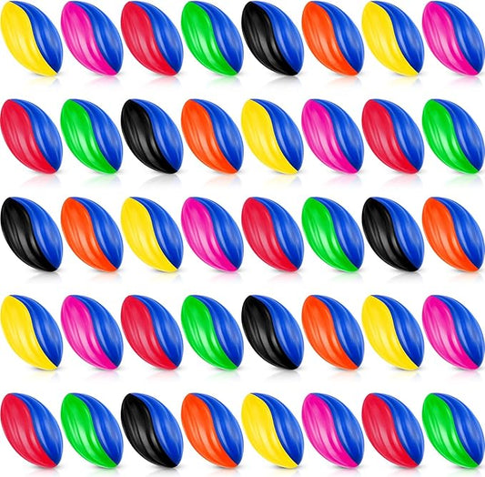 Woanger 40 Pcs Mini Foam Football Bulk 5 Inch Soft Small Footballs for Kids, Two Tone Spiral Colorful Balls for Sport Birthday Party Favors, Classroom Prizes, Indoor Outdoor Games(Colorful)