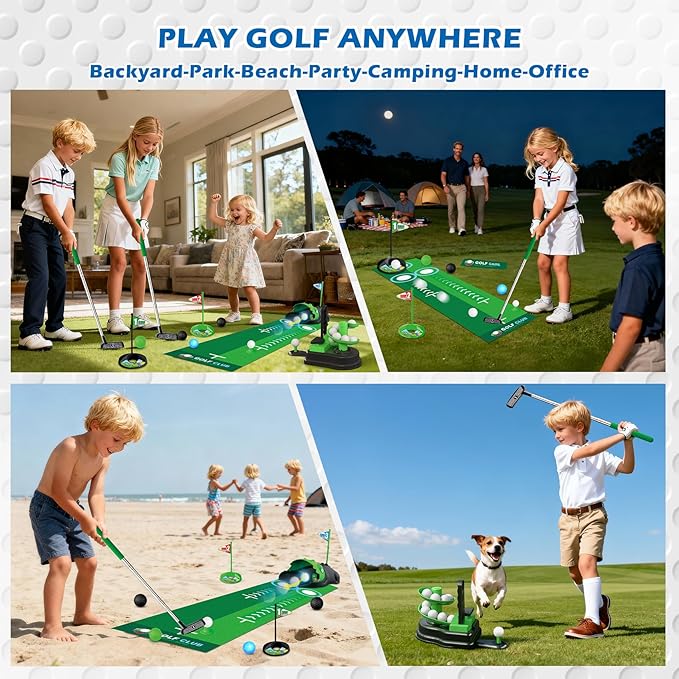 Upgraded Kids Toy Golf Set, 3 in 1 Golf Toys with Dinosaur Automatic Ball Returner & Ball Launcher Led Light Up Balls, Mini Golf Toy for Ages 3-8, Indoor Outdoor Sports Gift for Boys Girls