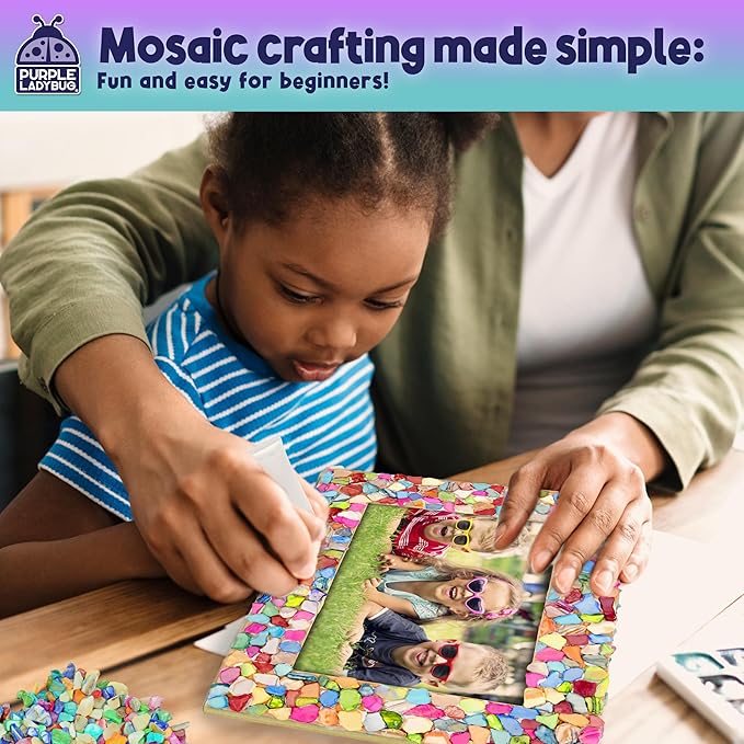 PURPLE LADYBUG DIY Mosaic Photo Frame Crafts for Girls 8-12 6-8 - Great Gift for Teens Tweens, Fun Craft Kit for Kids & Girl Birthday Gifts for 7 8 9 10 11 12 Years Old