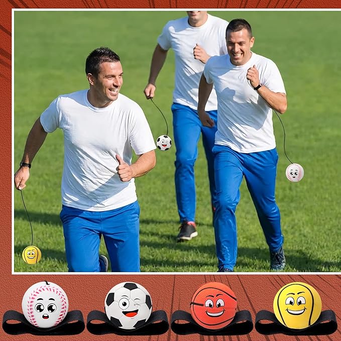 18 Pcs Wrist Return Balls on a String Face Return Sport Balls with Elastic Strap Wrist Exercise for Adults for Fun Outdoor Activity Sports Team Gifts (Multiple Style)