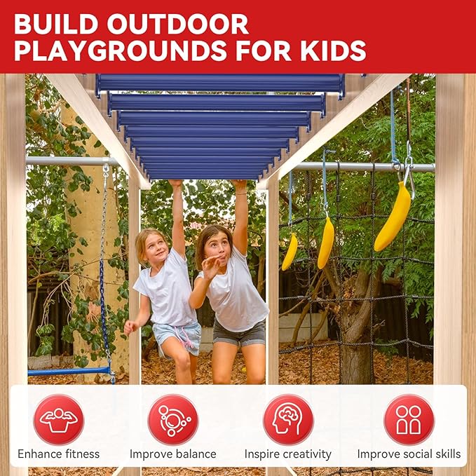 16.5 Inch Monkey Bars Kit Playground Ladder Rungs for Backyard Indoor Outdoor Kids Metal Monkey Bars Swing Set Playset Accessories (Dark Blue, 12 Pcs)