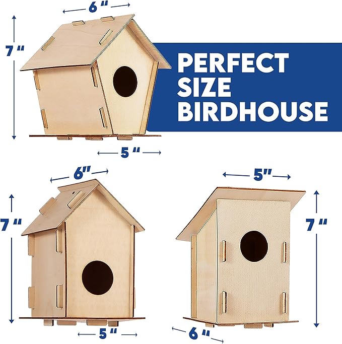 9 DIY Bird House Kits For Children to Build - Wood Birdhouse For Kids to Paint - Unfinished Bird Houses for Kids - Wood Craft Project Kits - Spring Crafts for Girls & Boys, Classroom & Spring Activity