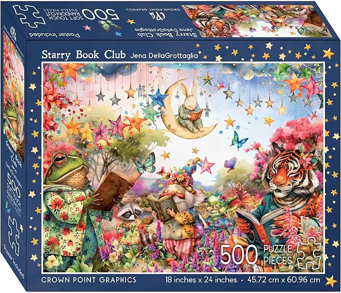 Crown Point Graphics Starry Book Club 500 Piece Jigsaw Puzzle, Soft Touch Design, Made in USA