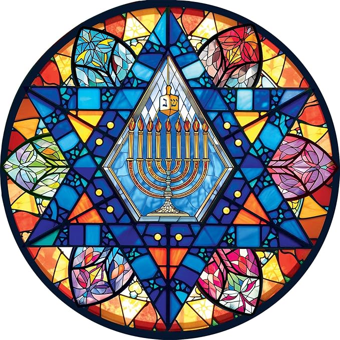 Springbok Star of David 500 Piece Round Puzzle for Adults- Beautiful Stained Glass Star of David Image