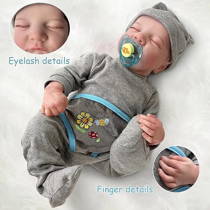 FOCKOF Realistic Reborn Baby Dolls Boy 17-Inch Realistic Baby Doll Soft Cloth Body Lifelike Babe Newborn Babe Dolls Accessories for 3+ Years Old (Blue)