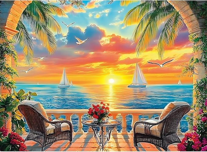 Puzzles for Adults 500 Pieces, Jigsaw Puzzles 500 Pieces Adult Puzzles Ocean Sunset Puzzle Recycled Cardboard Funny Challenging Puzzle Game Activity Nights Gift Toy 20.5x15inch