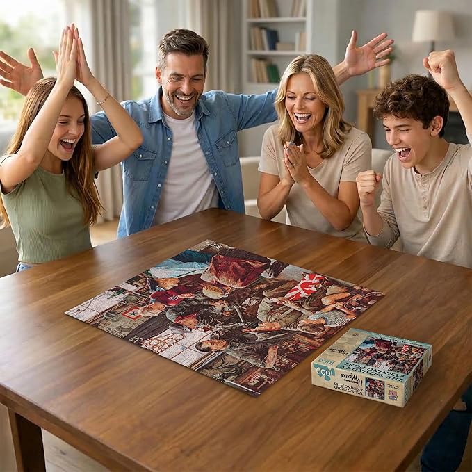 MasterPieces 1000 Piece Jigsaw Puzzle for Adults - Homecoming Marine - 25"x25" - Norman Rockwell Art - Eco-Friendly, Matte Finish, Bonus Poster