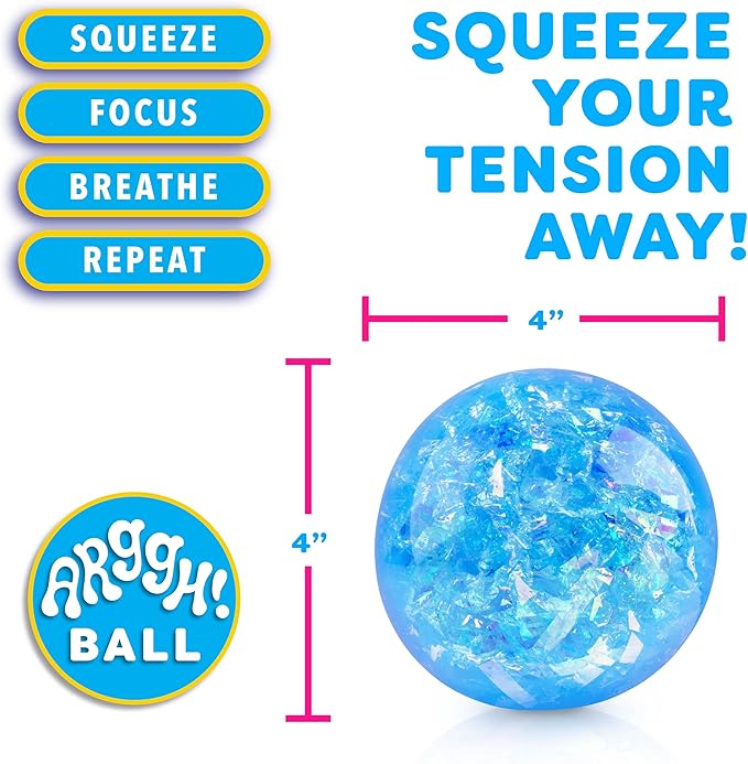 Power Your Fun Arggh Glitter Stress Ball for Adults and Kids - Medium Squishy Fidget Toy, Anti Stress Sensory Ball Squeeze Toy (Blue)