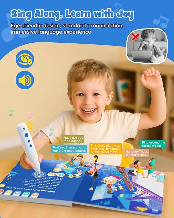TEKFUN Nursery Rhymes Musical Books with Talking Pen, Interactive Sound Books for Toddlers 1-3, Autism Sensory Educational Toys for Kids Ages 3-6