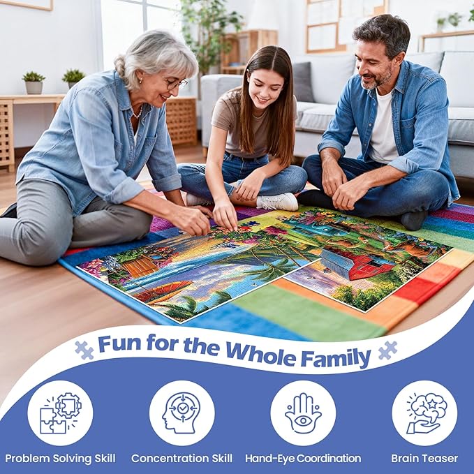2 Pack 500 Pieces Puzzle for Adults, Beach Farm Puzzle for Adults Seniors, Horse Dog Tractor Flower Jigsaw Puzzles 500 Pieces, No Dust Colorful Challenging Puzzles Game Gift 20.5 * 15