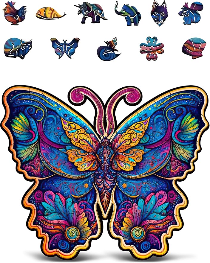 CRAFTHUB Animal Wooden Puzzles for Adults – A4 Galaxy Butterfly with 75 Pieces Wood Puzzles – Jigsaw Puzzles with Unique Animal Shapes – 9.1" x 7.6"