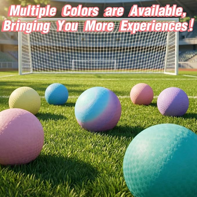 6 Pcs Macaron Playground Balls 8. 5 Inch Pastel Color Rubber Bouncy Balls for Kids Inflatable Colored Dodgeball Kickball Handball for School Backyard Beach Indoor Outdoor Games (Solid)