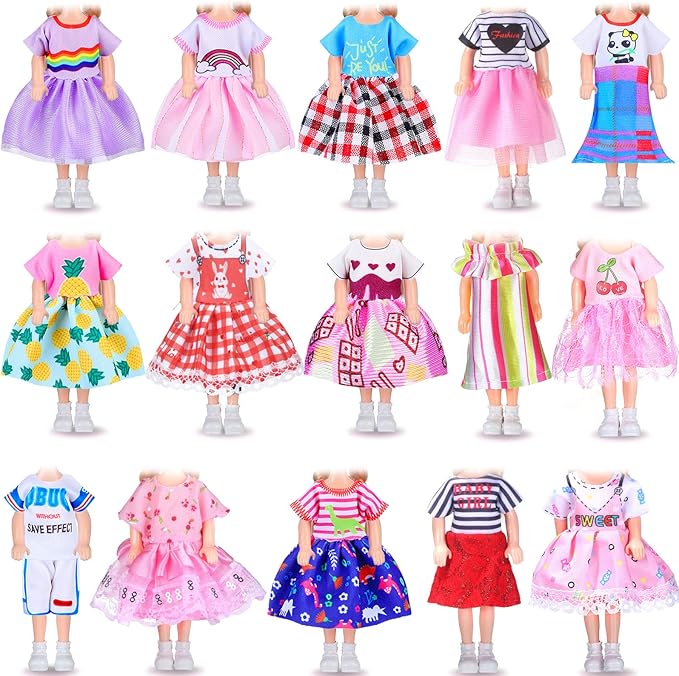 Hungdao 16 Pcs Girl Boy Doll Clothes Lovely Outfits Mini Doll Clothes 6 Inch Dolls Accessories for Kids Birthday Outfit(Beautiful Girls)