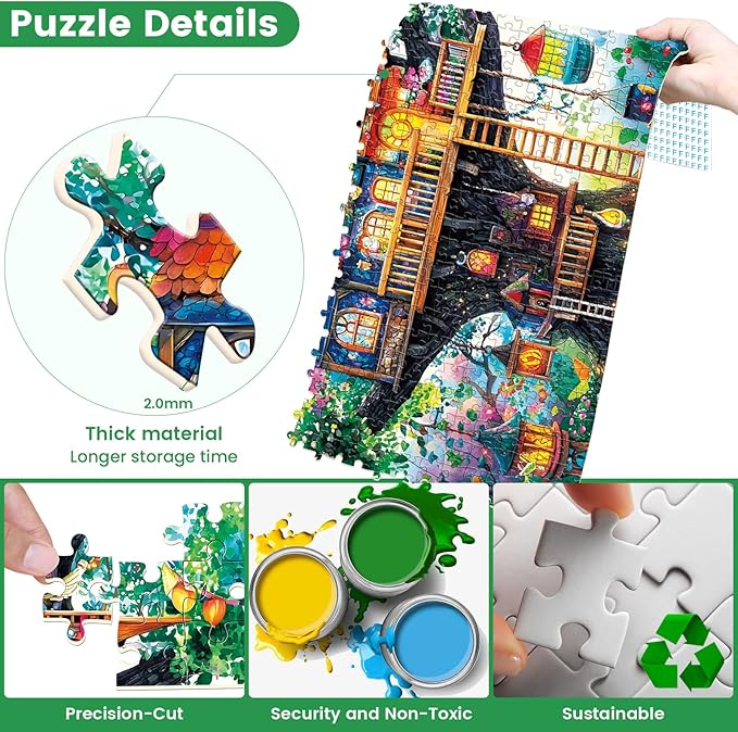 500 Piece Puzzle for Adult,Fantastical Treehouse Escape Puzzle for Adult Senior,Colorful Whimsical Art Style Jigsaw Puzzle 500 Piece,Challenging Family Game Gift for Friends Men Women Senior,20.5*15In