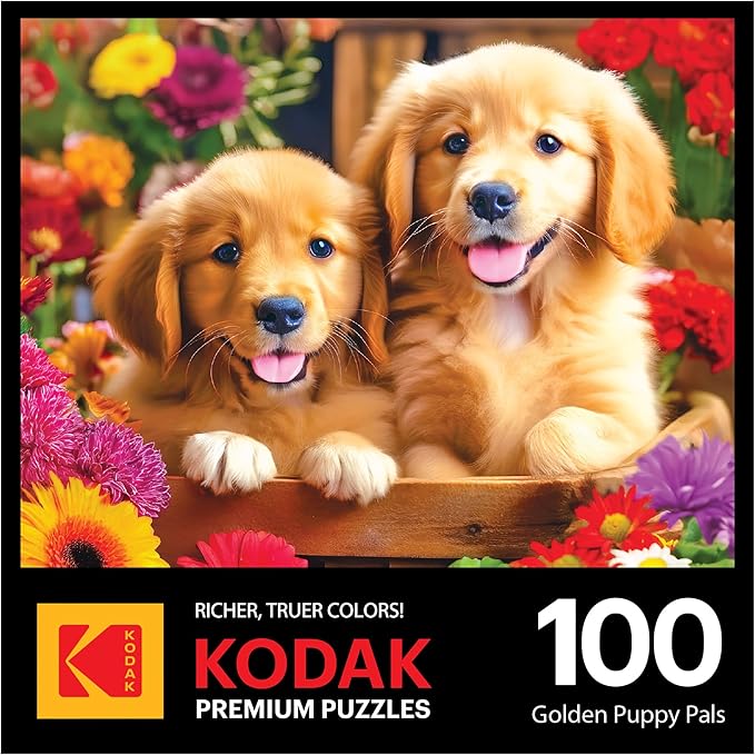 RoseArt - Kodak Premium - Golden Puppy Pals - 100 Piece Jigsaw Puzzle for Adults