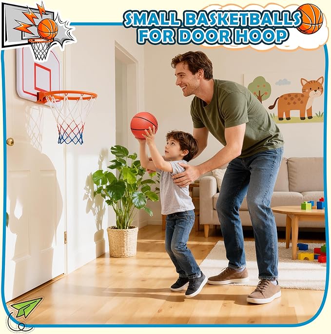 Mini Basketball Set - 5 Pack 6" Small Balls with Pump, Over The Door Mini Hoop Replacements, Toy for Toddlers, Kids, Teenagers, Pool, Indoors, Outdoors