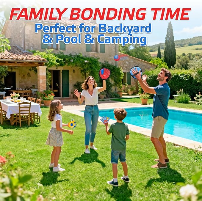 JoyCat Toss and Catch Ball Game with 2 Gloves for Kids & 2 Paddles for Adult or Kids, Outdoor Toys for Family Camping, Beach & Yard Games, Toddler Baseball Glove, Gifts for 3-12 Year Old