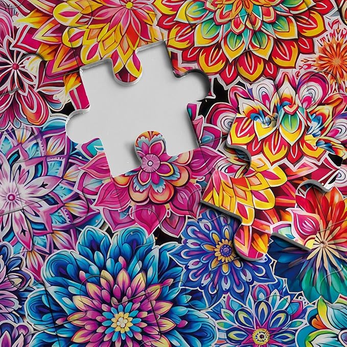 Colorful Flowers Puzzles Impossible Puzzle 1000 Piece for Adults, Mandala Art Jigsaw Puzzles Difficult Puzzles, Hard Blooming Puzzle Challenging Jigsaw Puzzles As Home Decor