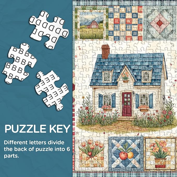 Patchwork Puzzles for Adults 1000 Pieces, PICKFORU Vintage Collage Puzzles House, Retro Spring Flower Pattern Puzzle as Wall Decor