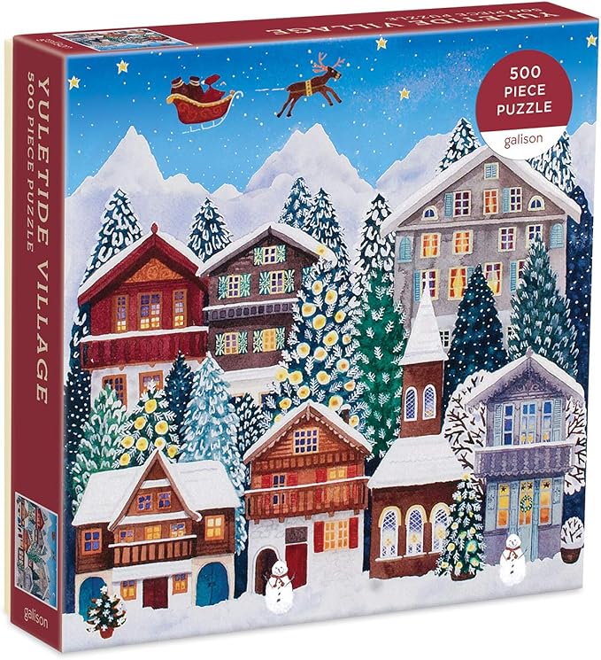 Galison Yuletide Village 500 Piece Puzzle from Galison - Featuring Colorful and Charming Illustrations of a Festive Winter Village, 20" x 20", Makes a Wonderful