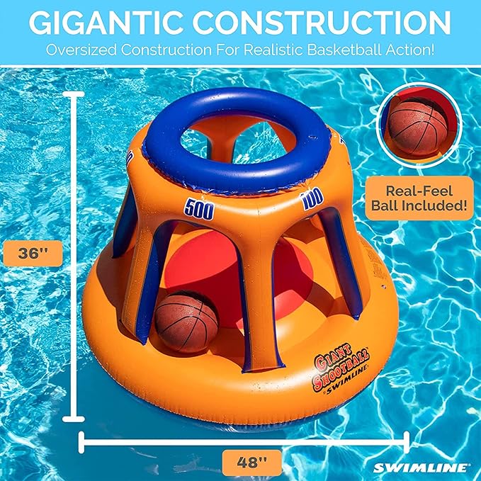 SWIMLINE Inflatable Pool Basketball Hoop Floating Or Poolside Game Giant Shootball Multiple Scoring Ports For Kids & Adults Swimming Splash Hoops With Water Basketball Pools Toy Outdoor Summer Hoops