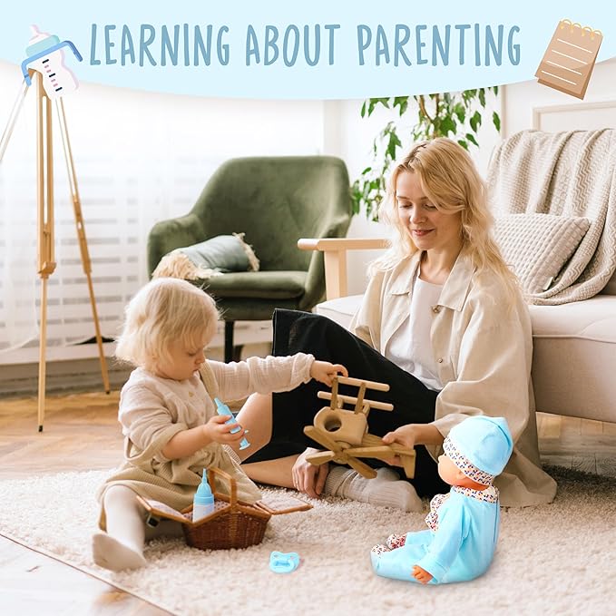 Toy Choi's Interactive Baby Doll - 16 Inch Crying Talking Feeding Dolls with Different Sounds and Accessories, Pretend Play Preschool Toys for 2 3 4 5+ Year Old Girls Boys Gift, Blue