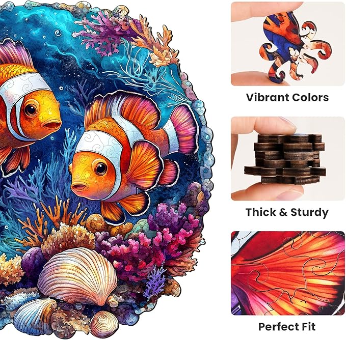 NiArt 200PCS Ocean World Wooden Jigsaw Puzzle for Adults, 11.1 * 11.2 Inch Precision Laser-Cut Pieces, Fun and Relaxing Home Decor Puzzle for Family Bonding, Stress Relief and Imagination Boost