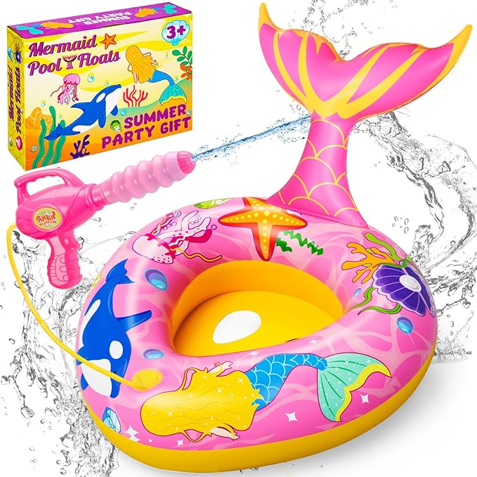 Pool Floats Kids with Water Gun Inflatable Pool Floats for Kids Ages 3-8 Outdoor Games Water Toys Summer Swimming Fun for Boys Girls