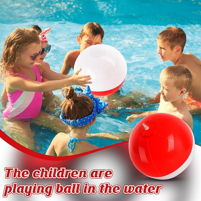 8PCS Beach Ball Set-8 Inch Vibrant Red & White Themed Inflatable Balls for Kids' Cartoon Birthday Parties,Summer Pool Games,Animated Decorations, Bulk Party Favors,Outdoor Activities