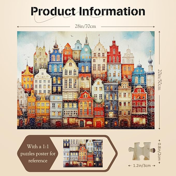 MISITU 1000 Pieces Jigsaw Puzzles for Adults Teens Challenging Difficult Puzzles Impossible Puzzles Art Craft Puzzle Games Toys Gifts Colorful Castle House Jigsaw Puzzle 28 x 20 inch