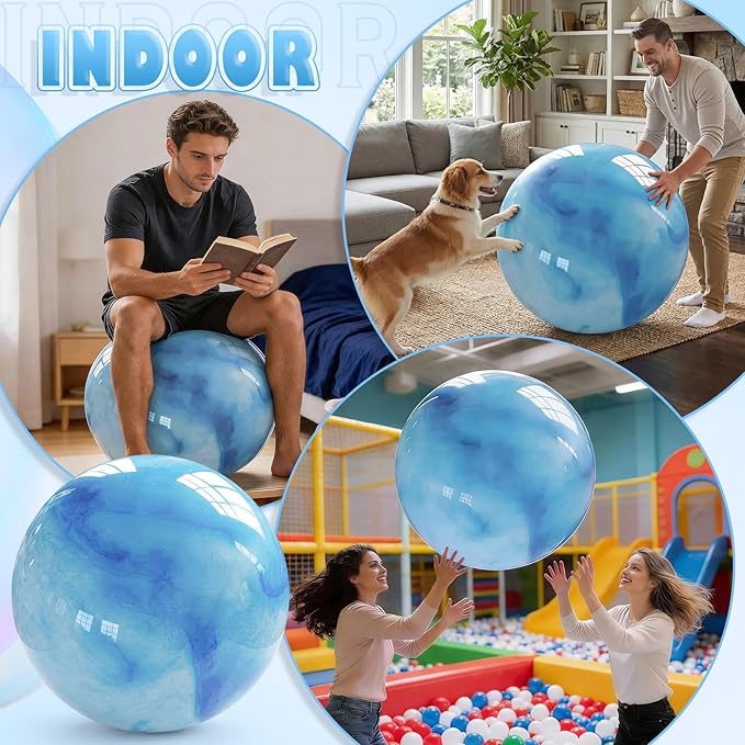 Lewtemi 16 Inch Jumbo Inflatable Playground Ball Marbleized Giant Large Rubber Kickball Four Square Bouncy Balls Giant Beach Dodgeball for Swimming Pool Sports Activities