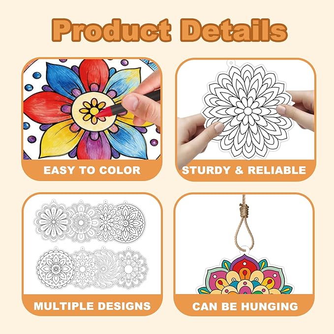 Bomichi Coloring Craft Kit - 48 Pcs Hanging Color Craft Kit & 32.8 Ft Hemp Rope for DIY Card, Traditional Festival Decor, School Activity Art Craft