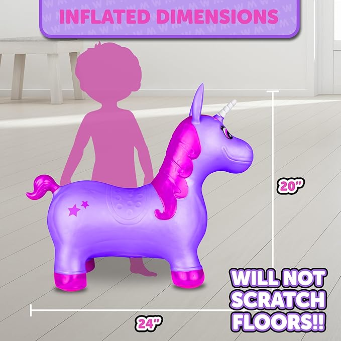Waddle Bouncy Animal Hopper - Inflatable Hopping Animals, Indoors and Outdoors Fun, Pump Included, Riding Toys for Boys and Girls Ages 2 Years and Up, Purple Pink Unicorn