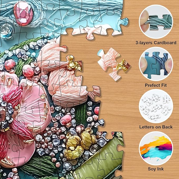 Sea Turtle Puzzles for Adults 500 Pieces, Beautiful Diamonds Flower Sea Animal Jigsaw Puzzle with Letters on Back, Impossible Hard Difficult Art Puzzles, Fun Challenging Embroidery Family Puzzle Game