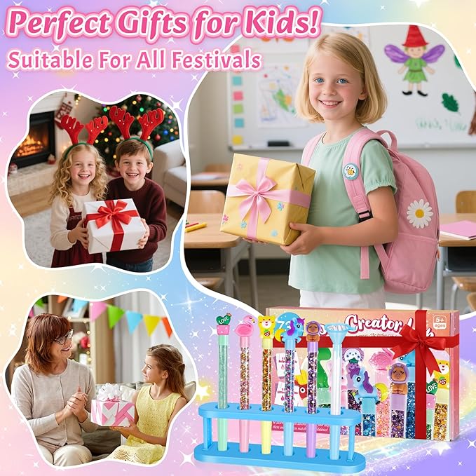 Subao 73+ DIY Glitter Gel Pens Making Kit,Pen Creator Studio,Make Your Own 20 Sparkly Colorful Pens,Creative Arts and Crafts for Kids,Birthday Christmas Gifts for Girls 5 6 7 8 9 10 11 12 Years Old