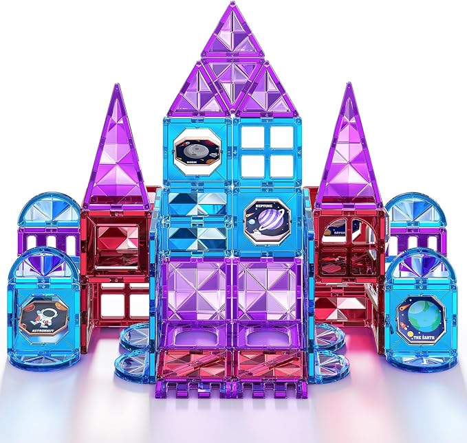 80 PCS Magnetism Blocks Tiles for Kids Ages 3 4 5 6 7 8+, Building Set for Toddlers 3-5 4-8, Stacking Blocks, Educational Construction Toy for Boys and Girls, Creative Play Birthday Gifts 2-4