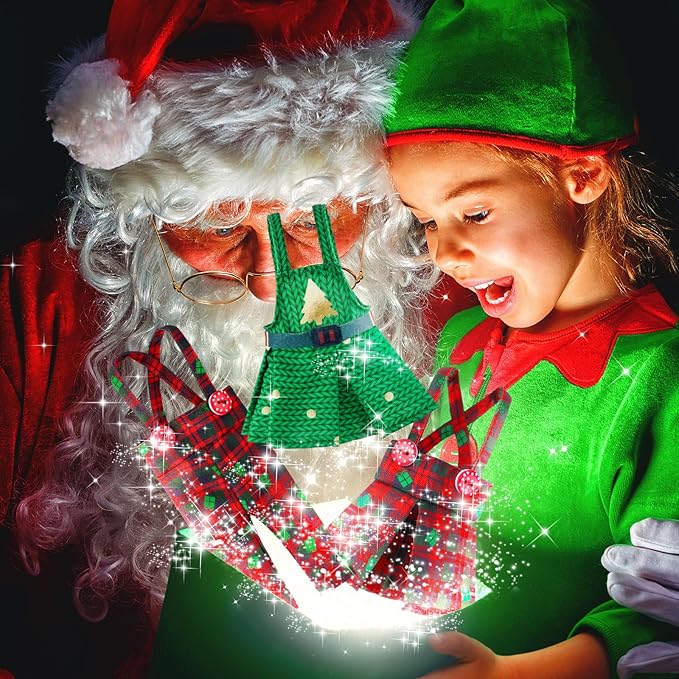 Hungdao 4 Pcs Christmas Doll Clothes Christmas Accessories Doll Clothing Red Green Plaid Dress Xmas Tree Holiday Outfits for Boys Girls Xmas Party Supplies