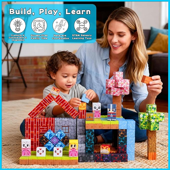 150 PCS Magnetic Building Blocks for Kids Magnet Build Cubes Toys Magnets STEM Montessori 0.8in Sensory Construction Game for Toddler Ages 3 4 5 6 7 8 9 10 Boys Girls Christmas Birthday Gifts