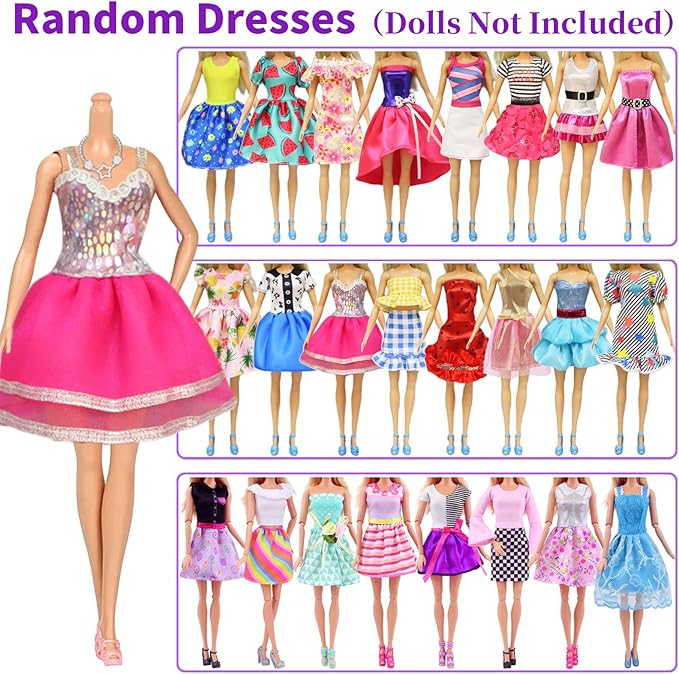 K.T. Fancy 83 Pcs Dolls & Accessories with Purple Closet Wardrobe for 11.5 Inch Doll Dress Up Set Including Wardrobe Shoes, Wallet, Dress Hangers, Brush, Necklace, Pet and Other Accessories
