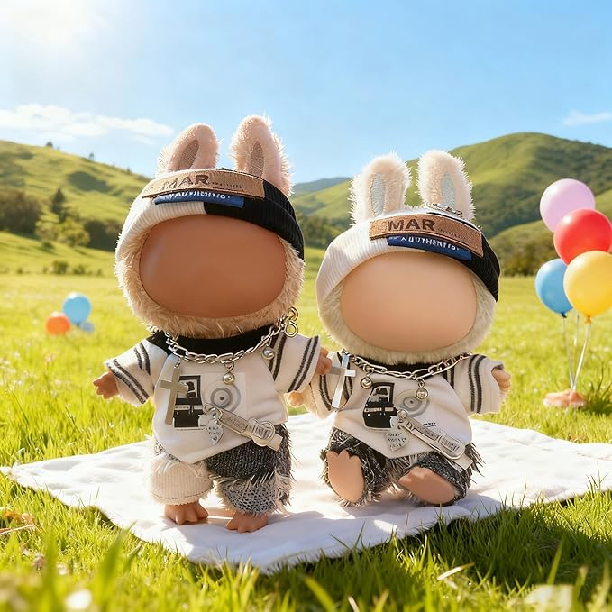 17cm Dolls Clothes, 5-Piece Set Fashion Dress Up Doll Outift Accessories with T Shirt, Pants, Headband, Necklace, Brooch for Dolls
