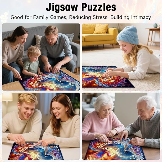 Puzzles for Adults 1000 Pieces, Mystical Woman and Phoenix Moon Stars Art Puzzle with with Letters on Back, Challenging Adult Puzzle 22.8x22.8 Inch, Premium Precise Cut Dust-Free Paper
