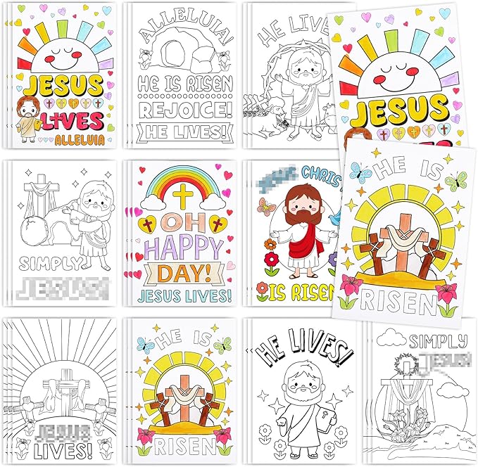 Zhanmai 30 Pcs Easter Craft Coloring Poster, Color Your Own Funny Religious Posters DIY He Lives Easter Crafts Bulk Religious Cross Butterfly Bible for Party Church Sunday Activities