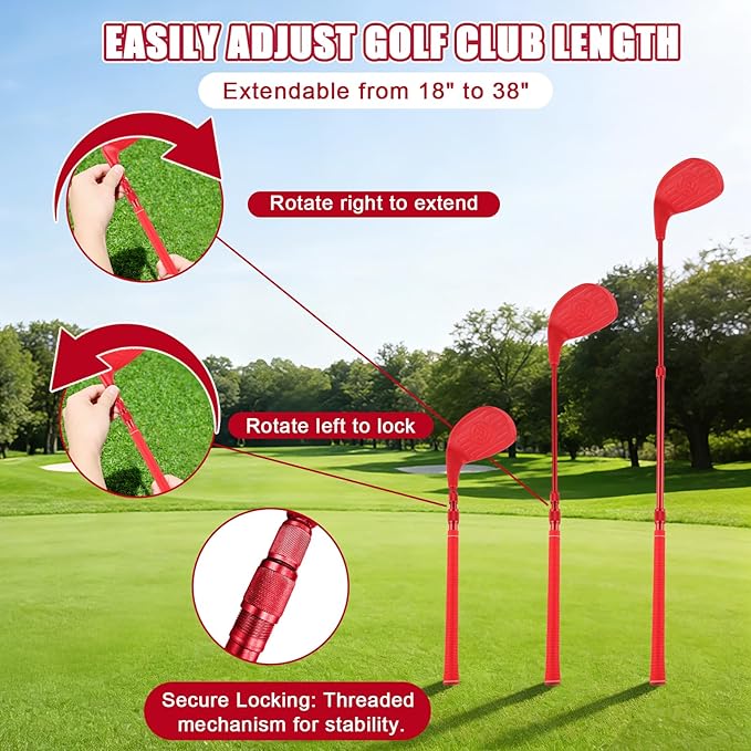 2 Pack Backyard Golf Clubs Adjustable Telescopic 18-38 Inch Aluminum Alloy Shafts Oversized Forgiving Heads Chipping Sticks for Indoor Outdoor Yard Games Works with Plastic or Foam Balls