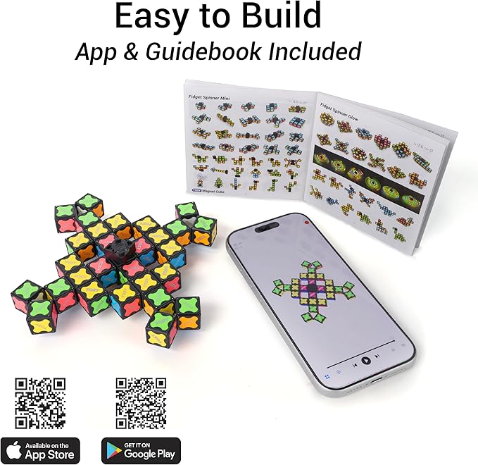 TOSY Magnet Fidget Spinner Glow - 16 Blocks, 3in1 Toy: Transformable Fidget Spinner, Infinity/Puzzle Cube, Easter Basket Stuffers Gift for Kids/Adults, Glowing STEM Sensory Stress Relief, 2-Pack