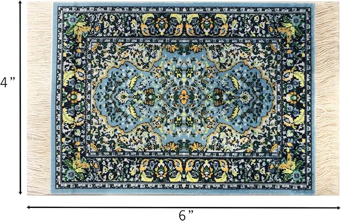 Set of 4 Dollhouse Area Rugs – Miniature Carpet Accessories for Doll Houses, 6 x 4 Inch Rectangular Floor Décor, Oriental Style