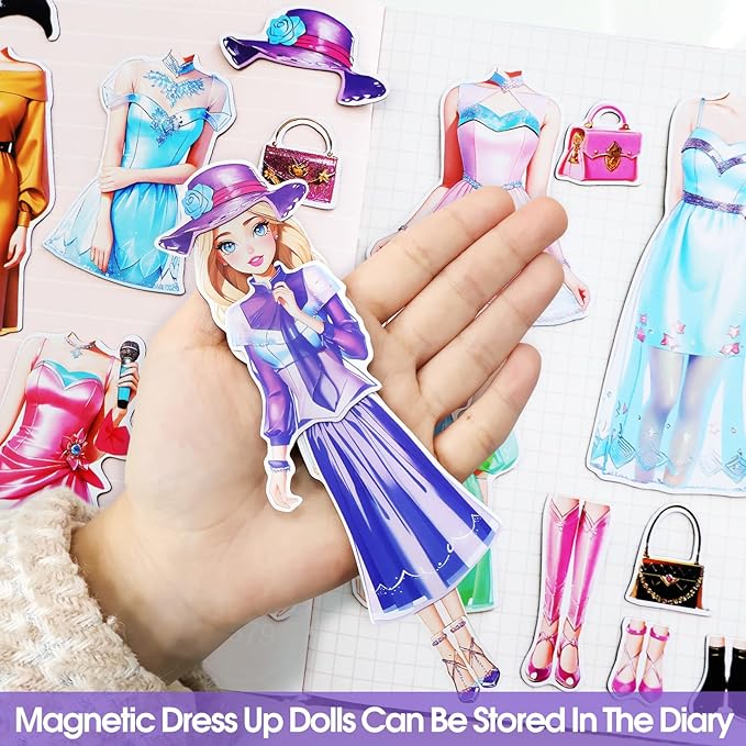 PainZieteg Magnetic Dress Up Dolls, Magnetic Princess Dress Up Paper Dolls, Magnetic Dress Up Dolls for Girls Ages 4-10 Learning Created Imagine Set Birthday Gift (Amy)