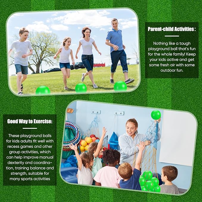 Hanaive 6 Pcs Kickballs 10 Inch Playground Ball Rubber Inflatable Dodgeball with Pump and Storage Bag Bouncy Kickball for Adults Sports Outdoor Activities(Green)